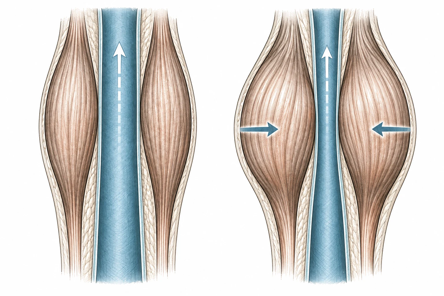 A vein between relaxed muscle bundles.